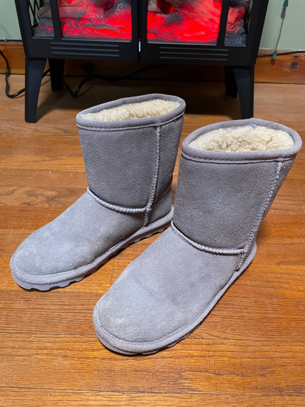 BearPaw Gray Suede Shearling-Lined Youth Boot